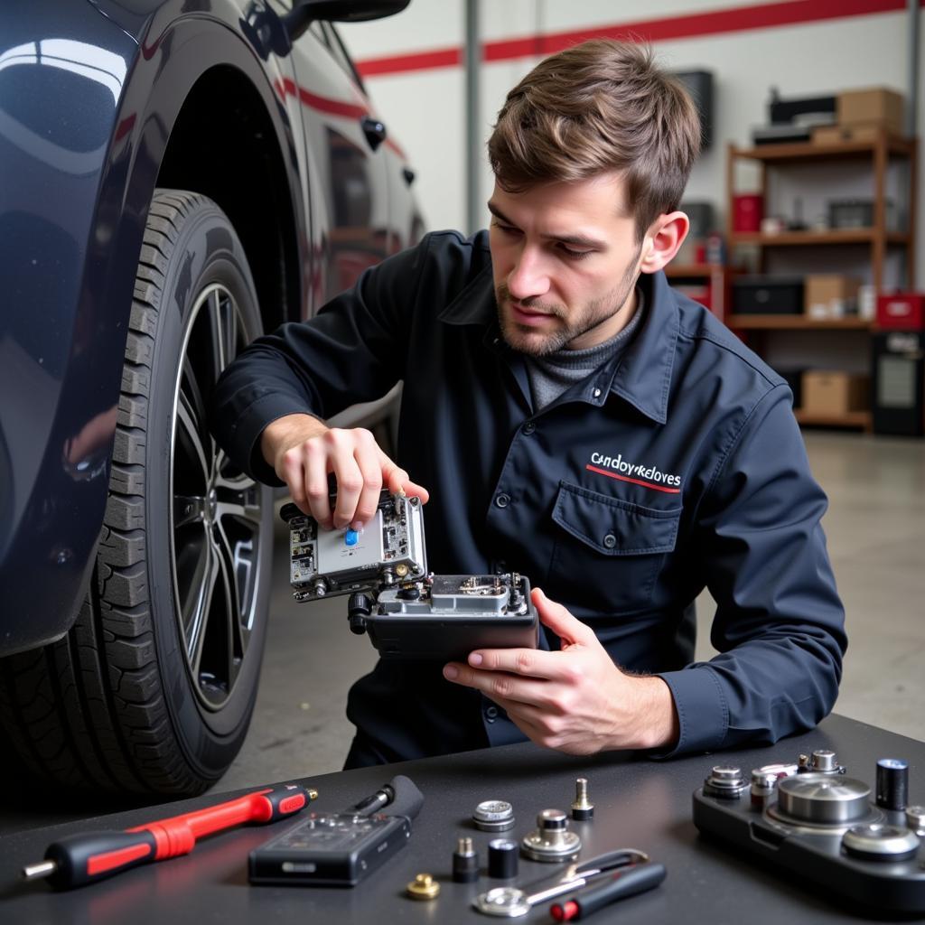 Auto Modular Service Process: A technician replacing a faulty module in a vehicle.