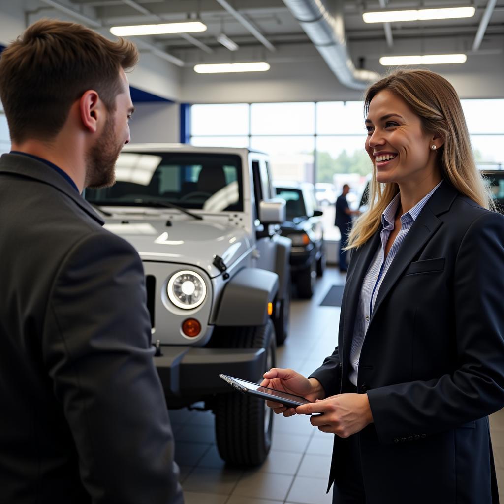 Auto Nation Service Advisor Consulting with a Customer