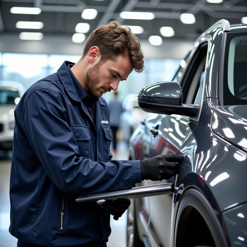 Technician Working on a Car at an Auto OEM Service Center