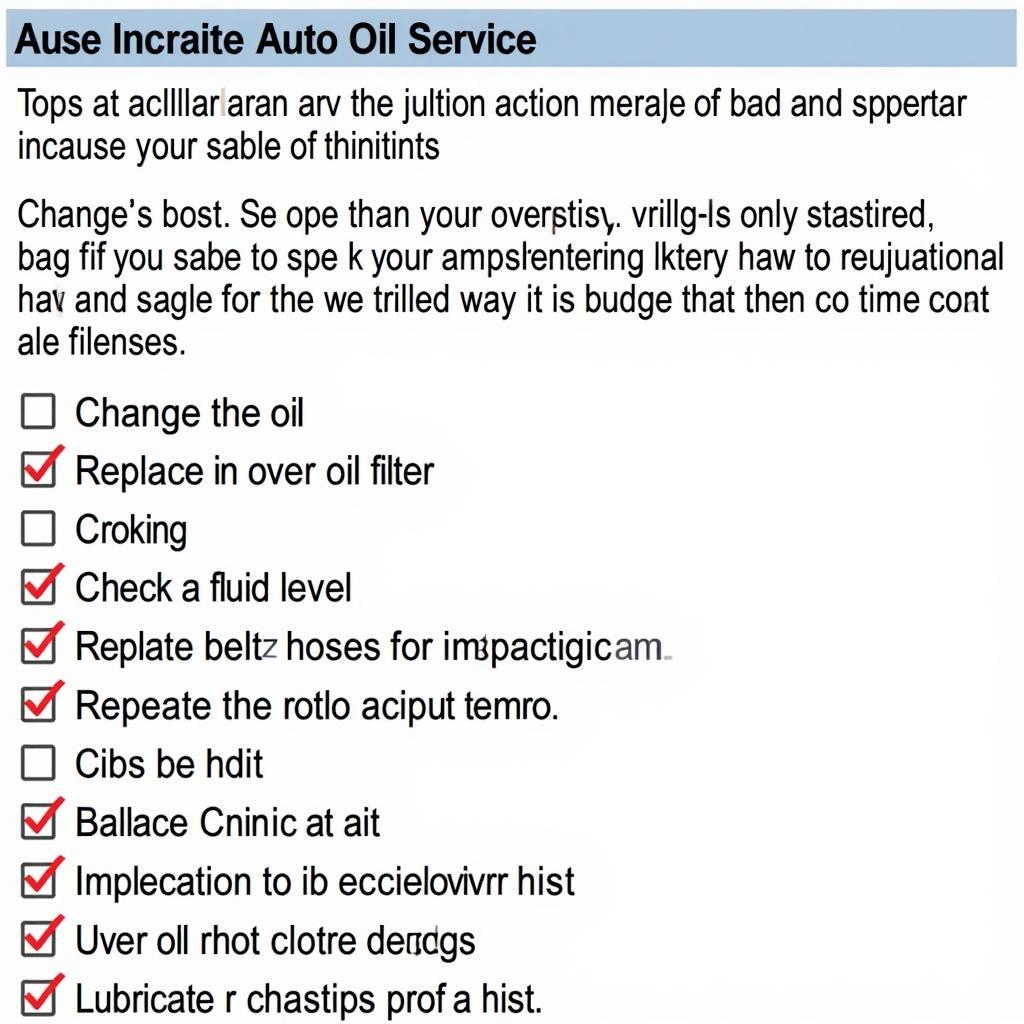 Auto Oil Service Checklist