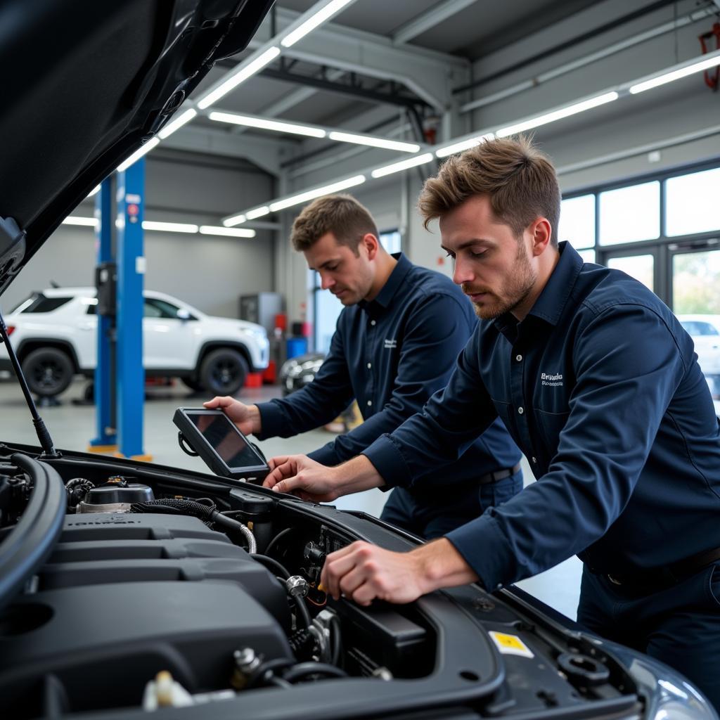 Certified Technicians Working on a Car in Timisoara