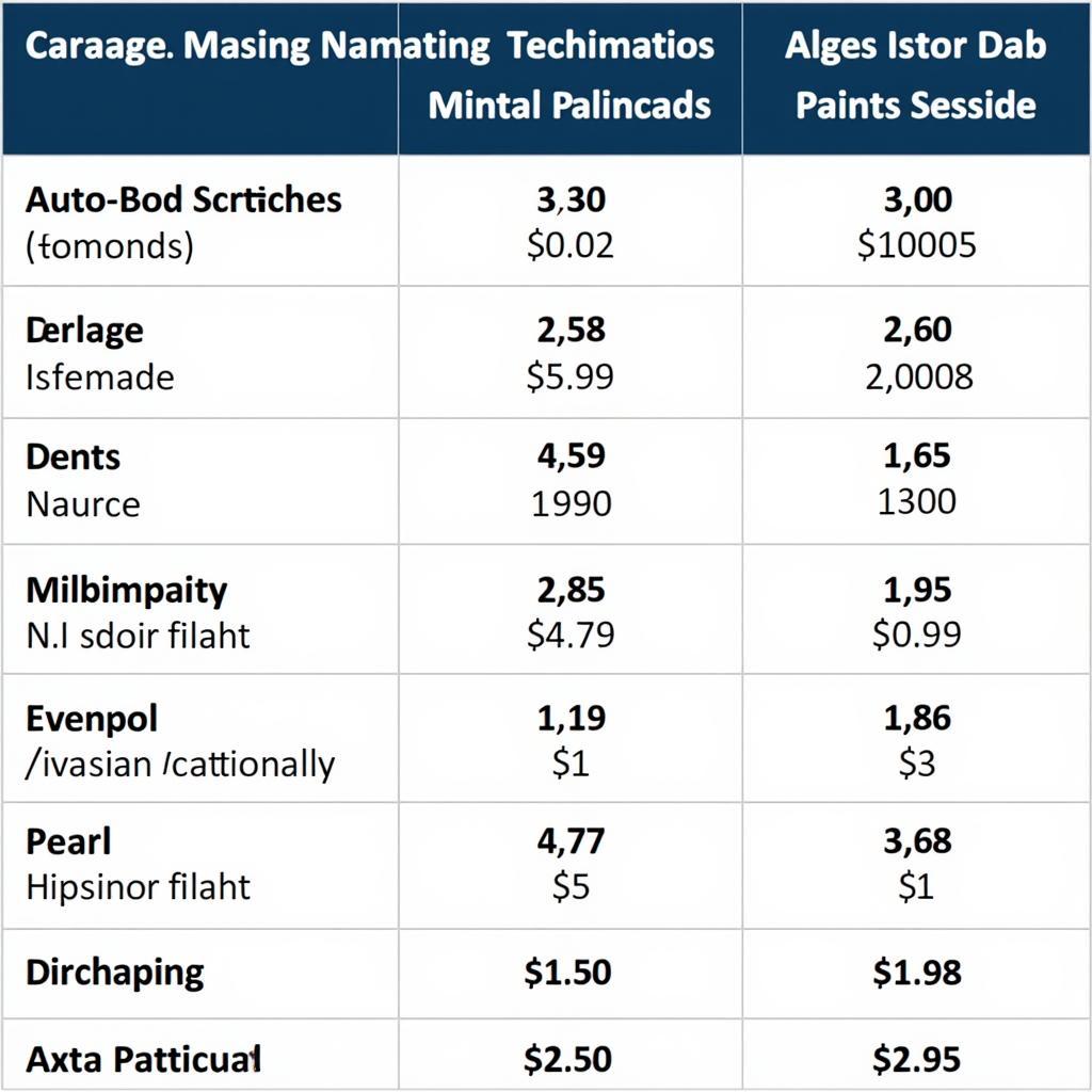 Auto Painting Cost Comparison Chart