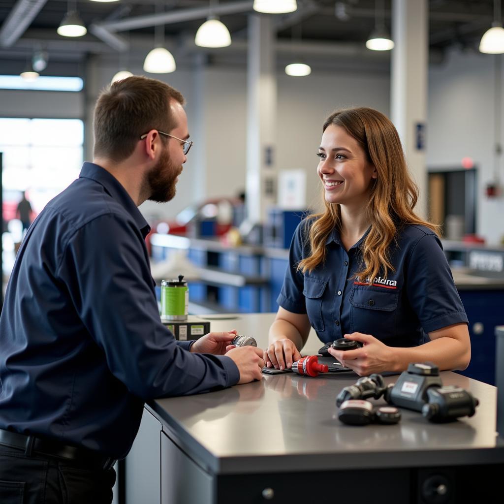 Customer Interacting with Auto Parts Specialist