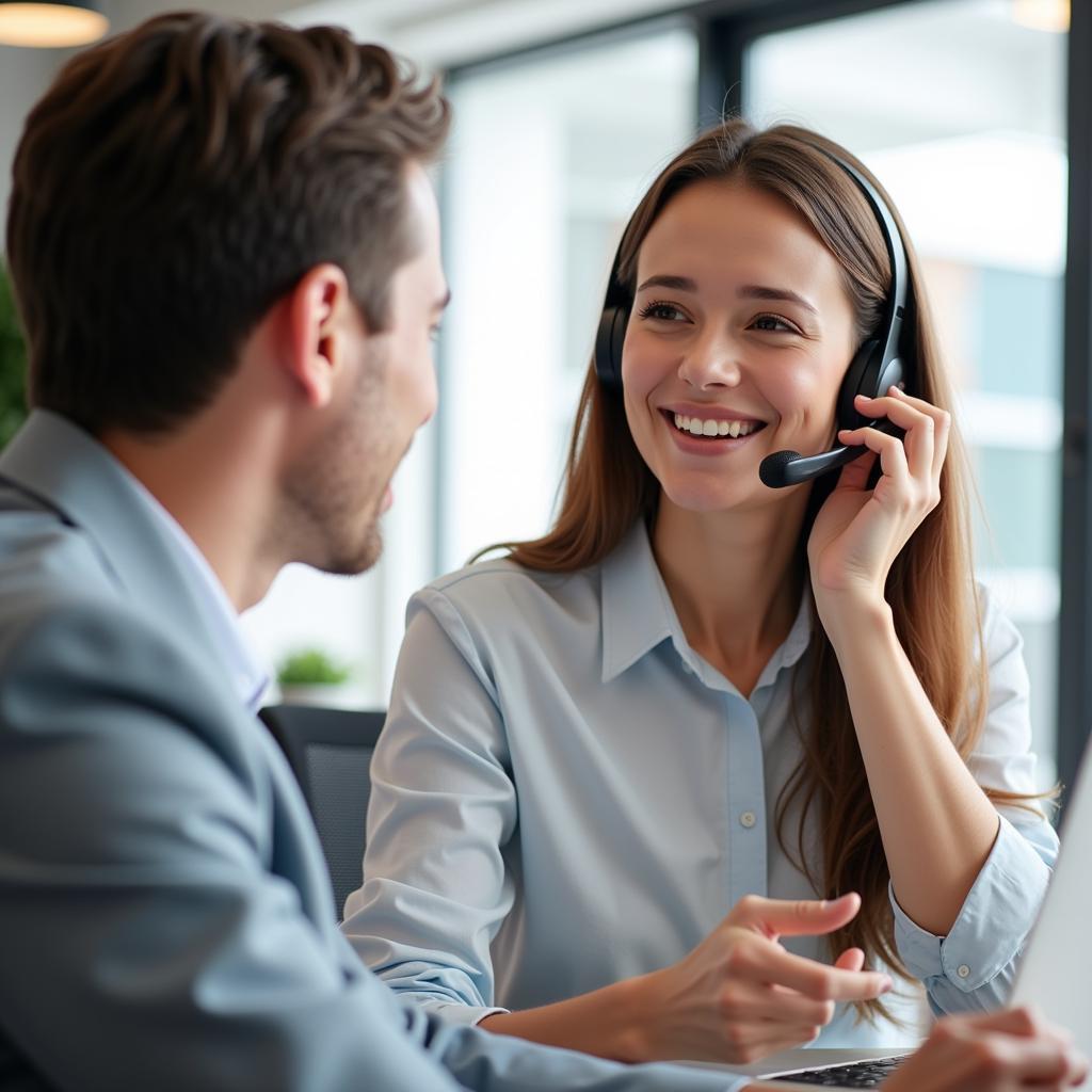 Friendly customer service representative assisting a client with their auto pay issue.