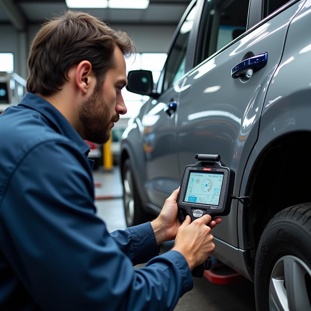 Experienced technician performing auto premier service on a modern vehicle