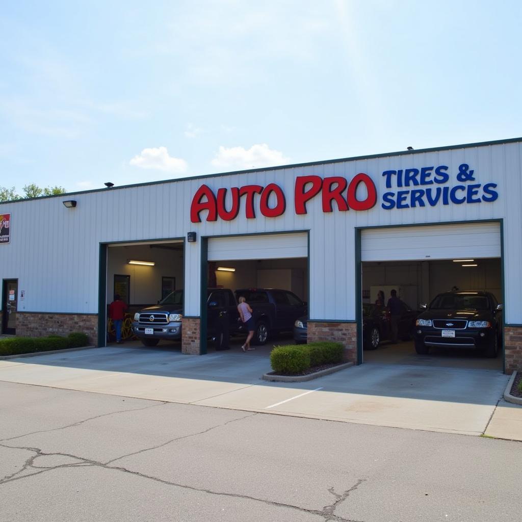 Auto Pro Tires & Services Maryville shop front showcasing a clean and modern exterior with ample parking space and welcoming signage.