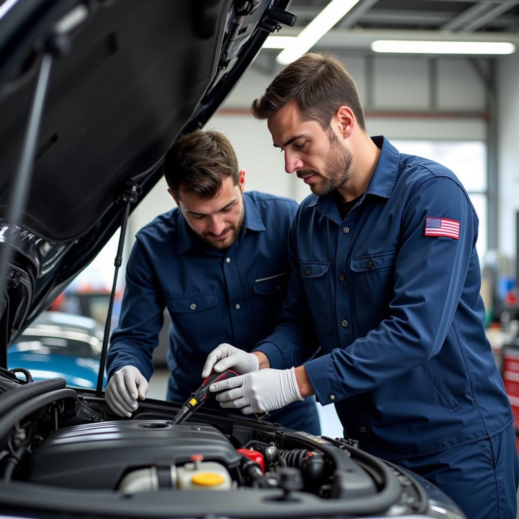 Experienced Auto Pros Checking a Car Engine