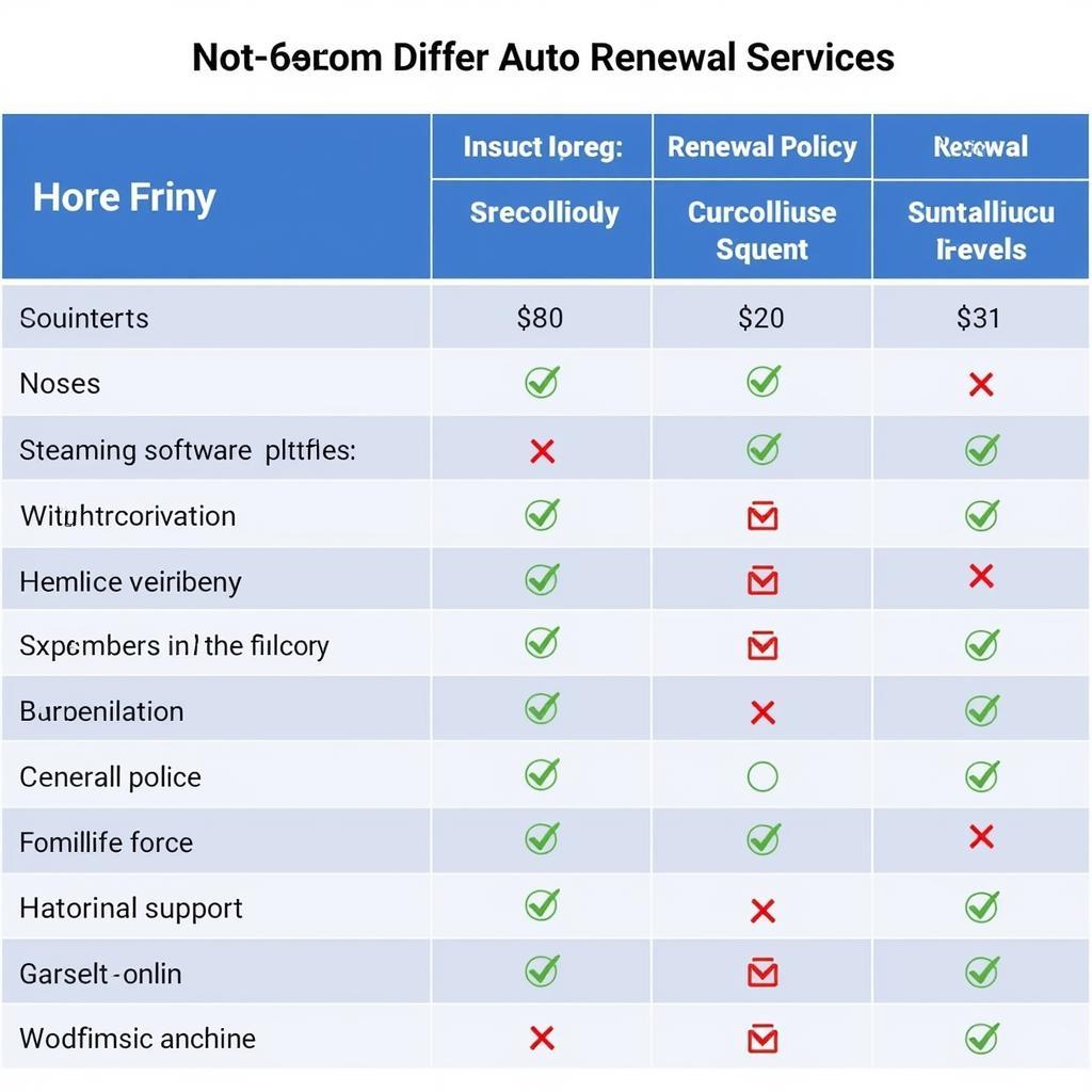 Auto Renewal Service Comparison Chart