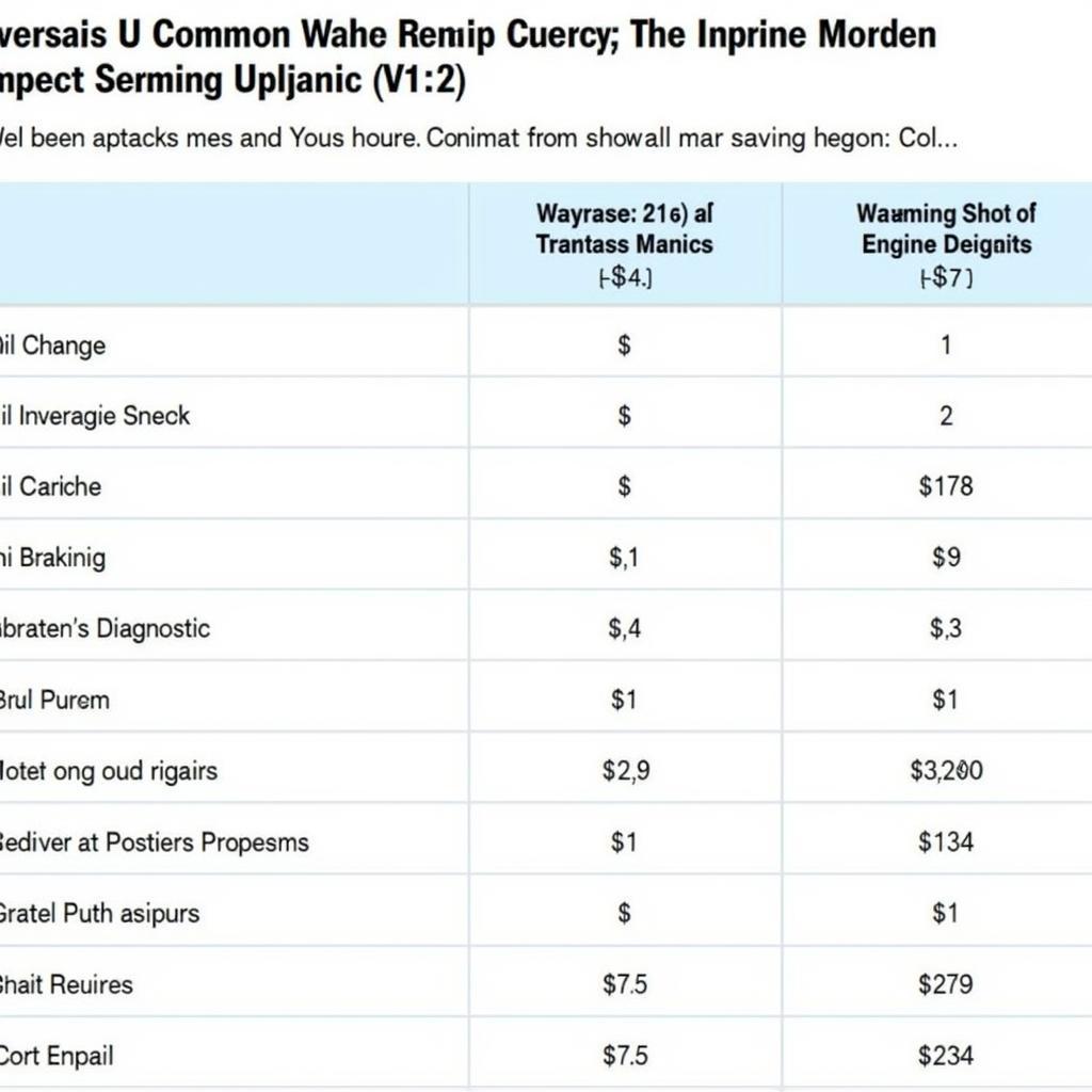 Auto Repair Cost Comparison