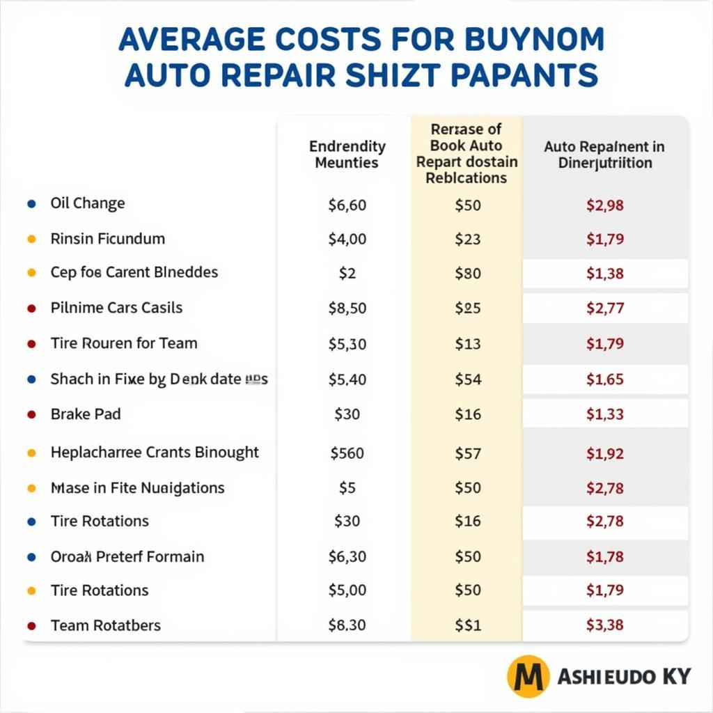 Comparison chart of auto repair costs in different Ashland, KY, shops