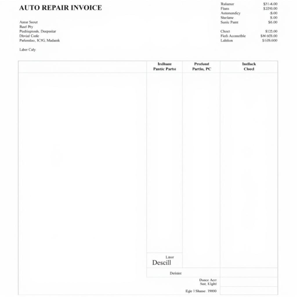 Auto Repair Invoice with Transparent Pricing