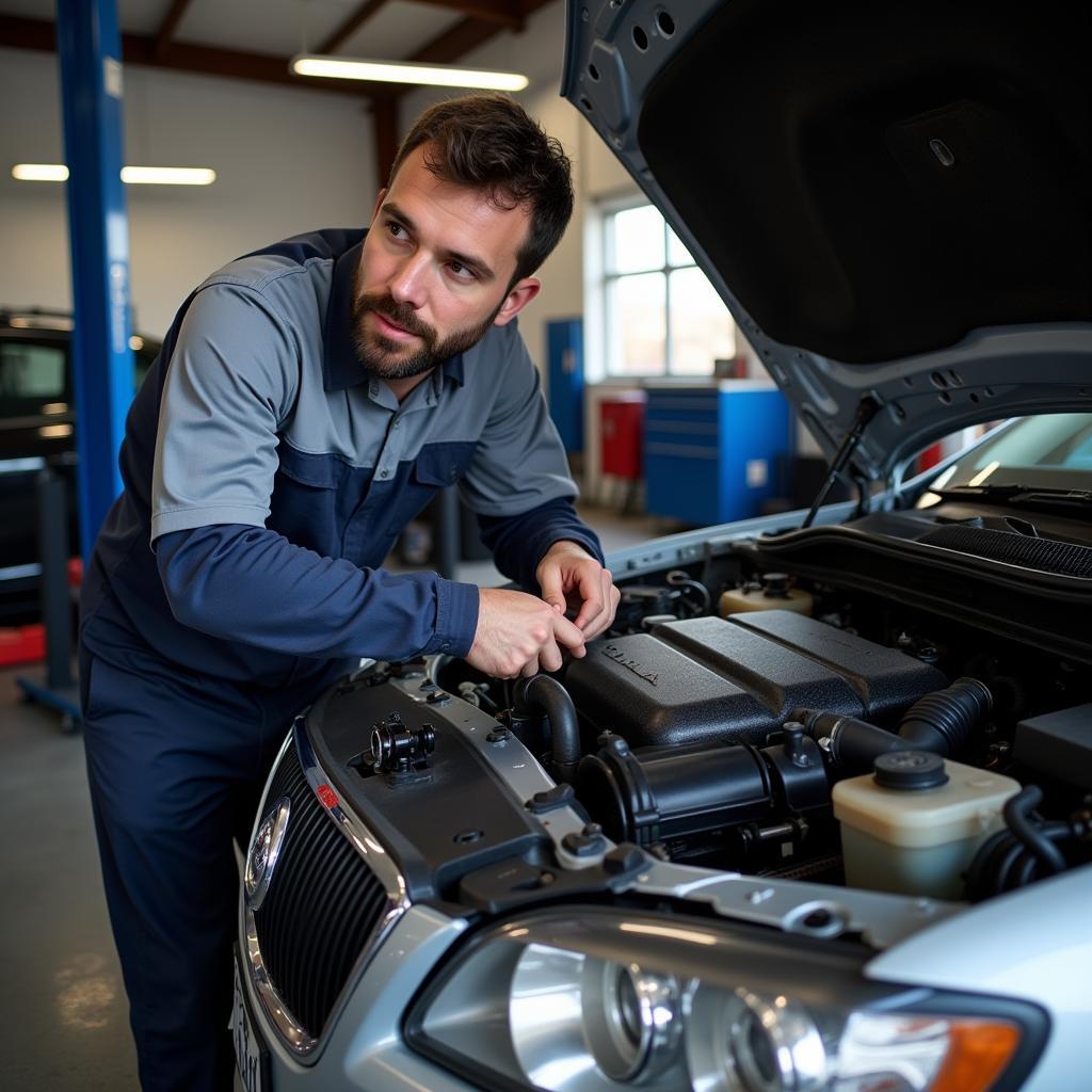 Mechanic working on a car in a Cadet, MO auto repair shop