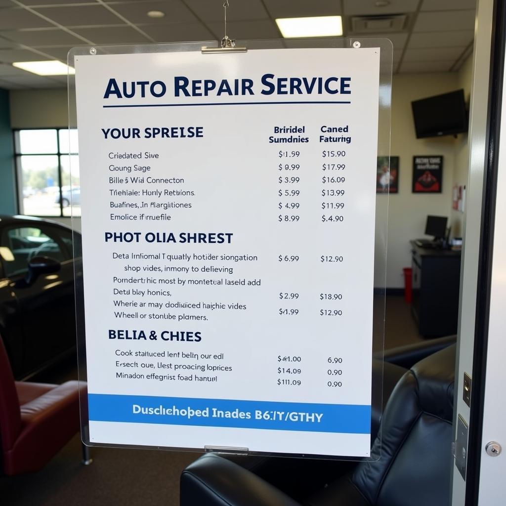 Auto Repair Service Menu Transparency Example