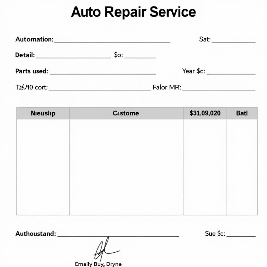 Example of a Detailed Auto Repair Service Sheet