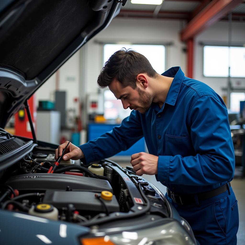 Mechanic Working on a Car in a 68504 Auto Repair Shop