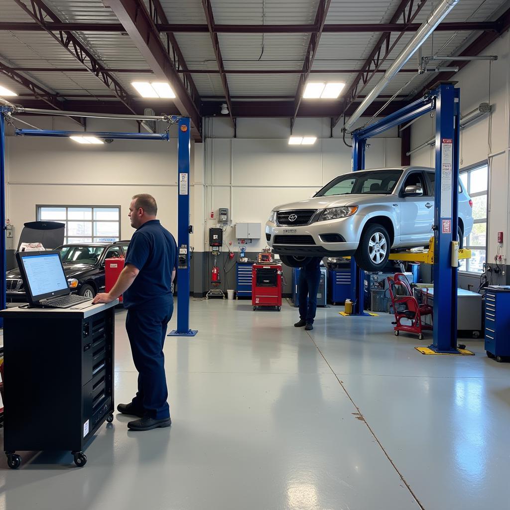 Modern auto repair shop with diagnostic equipment in Providence, RI