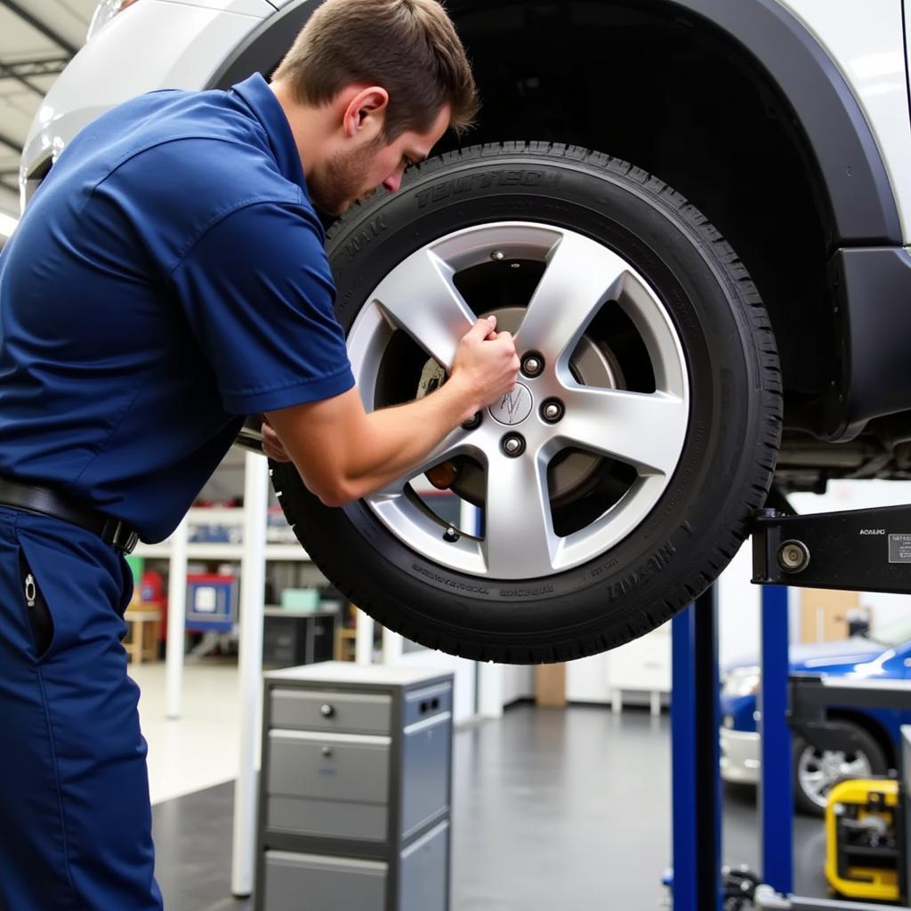 Tire Rotation Service in an Auto Repair Shop