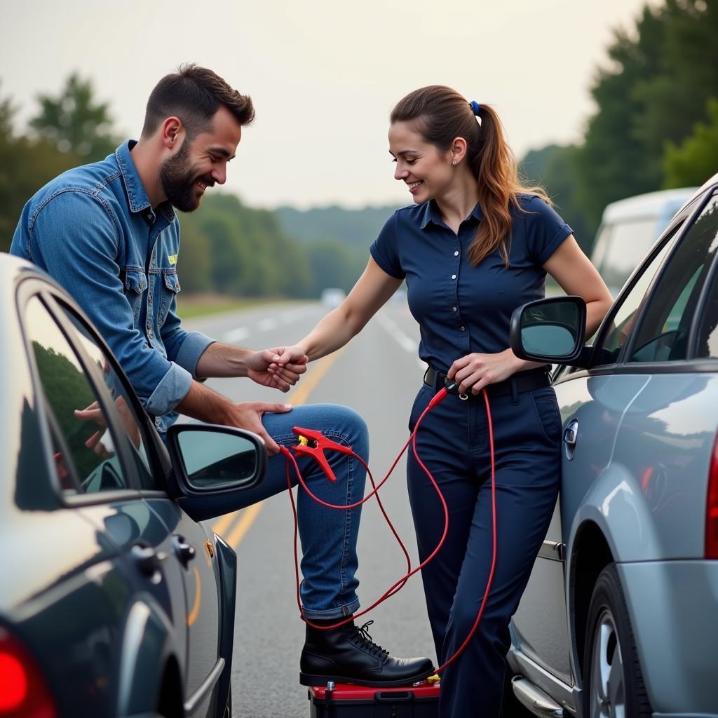 Auto Rescue Services Providing a Jump Start