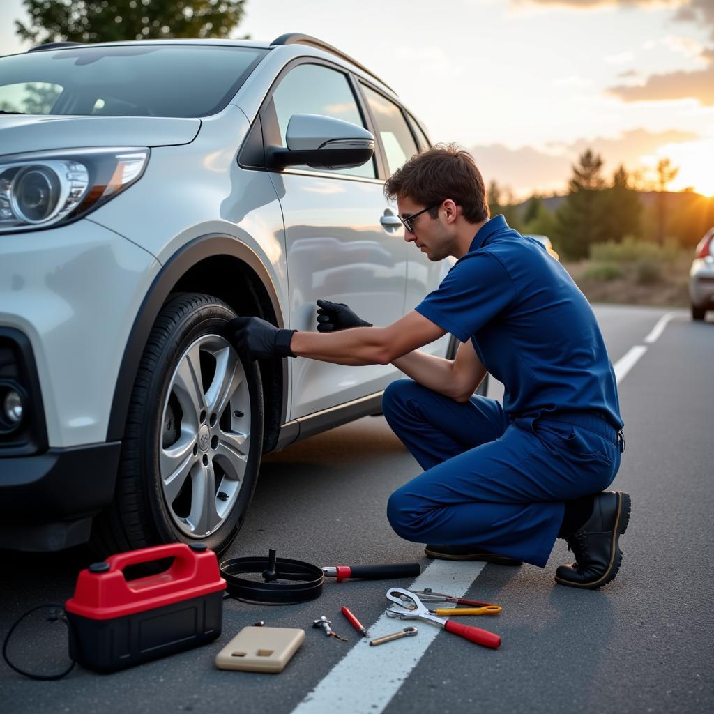 Changing a Flat Tire with Auto Road Service in 07712