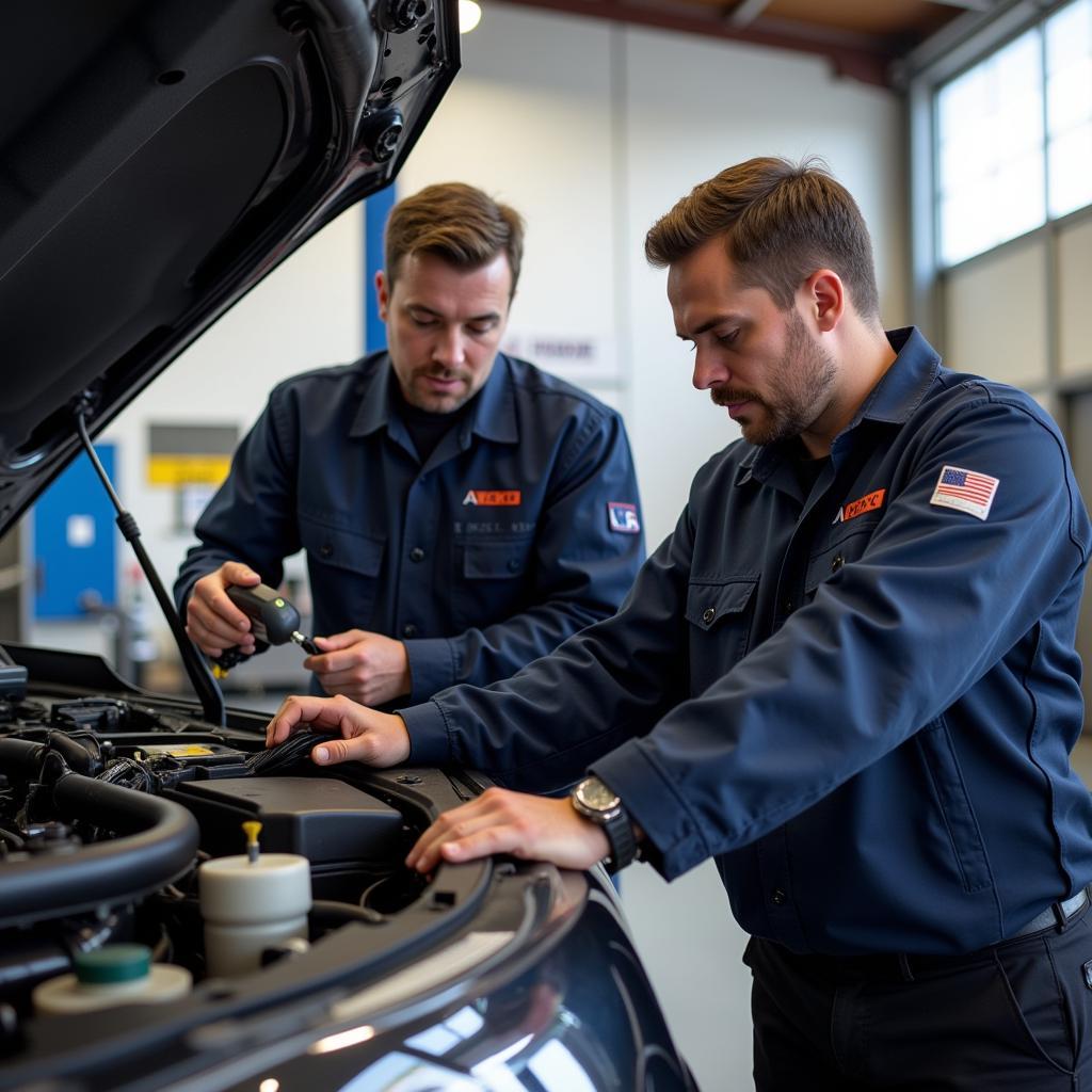 ASE Certified Technicians Working on a Car in 85741