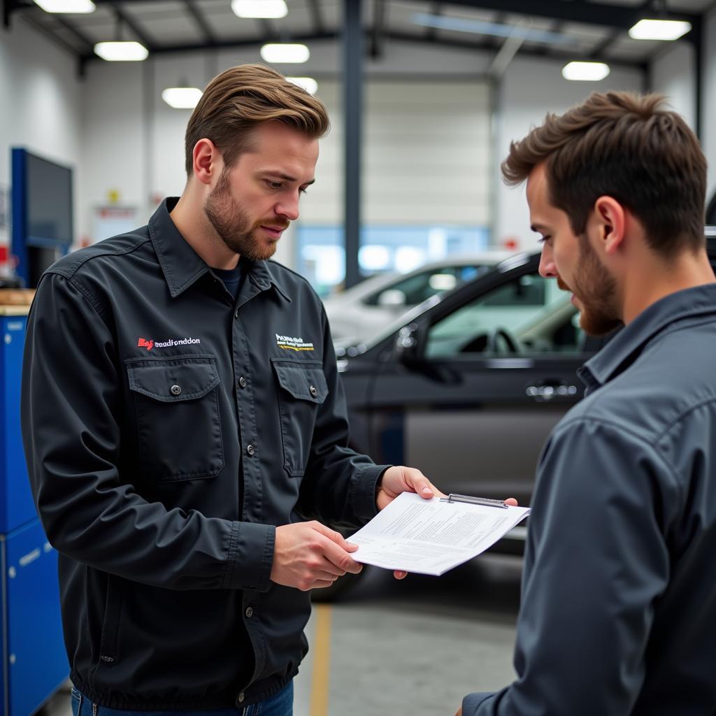 Auto Service Advisor Discussing Warranty with Customer