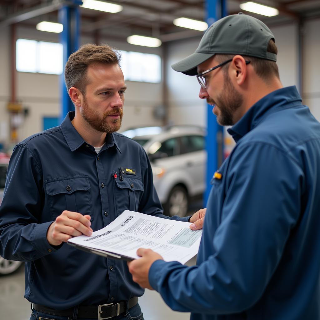 Auto Service Advisor Explaining Repair to Customer