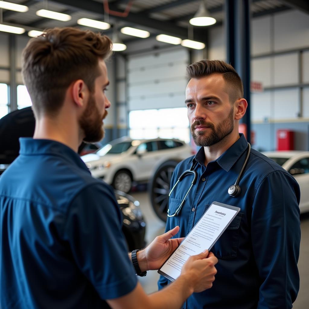 Auto Service Advisor Discussing Repair Options with Customer