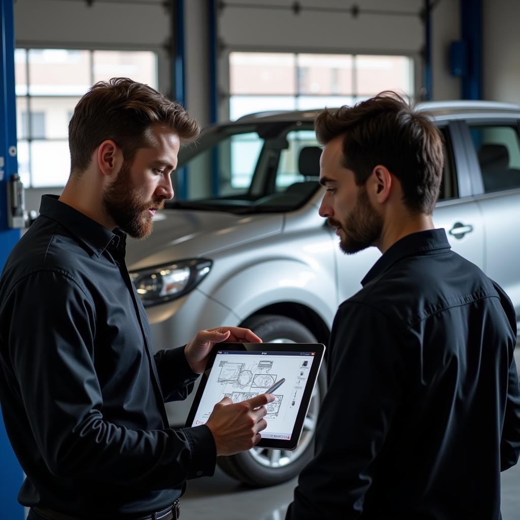 Auto Service Advisor Explaining Repairs to Customer