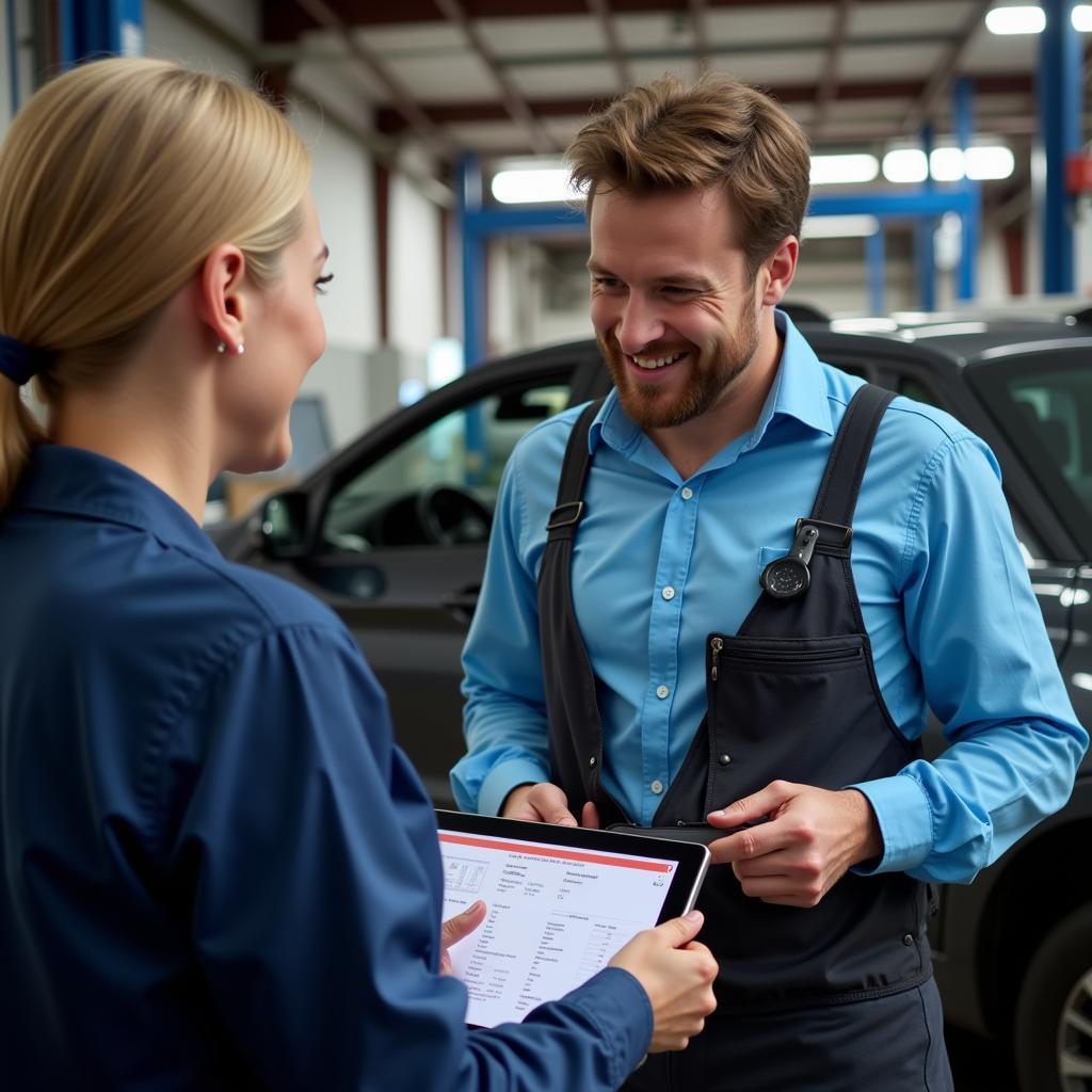 Auto Service Advisor Discussing Repair Options with a Customer