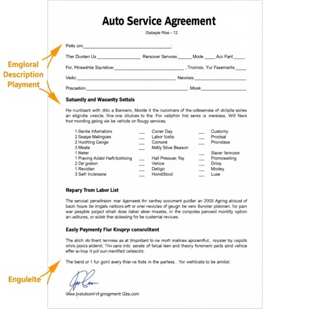 Example of a Detailed Auto Service Agreement