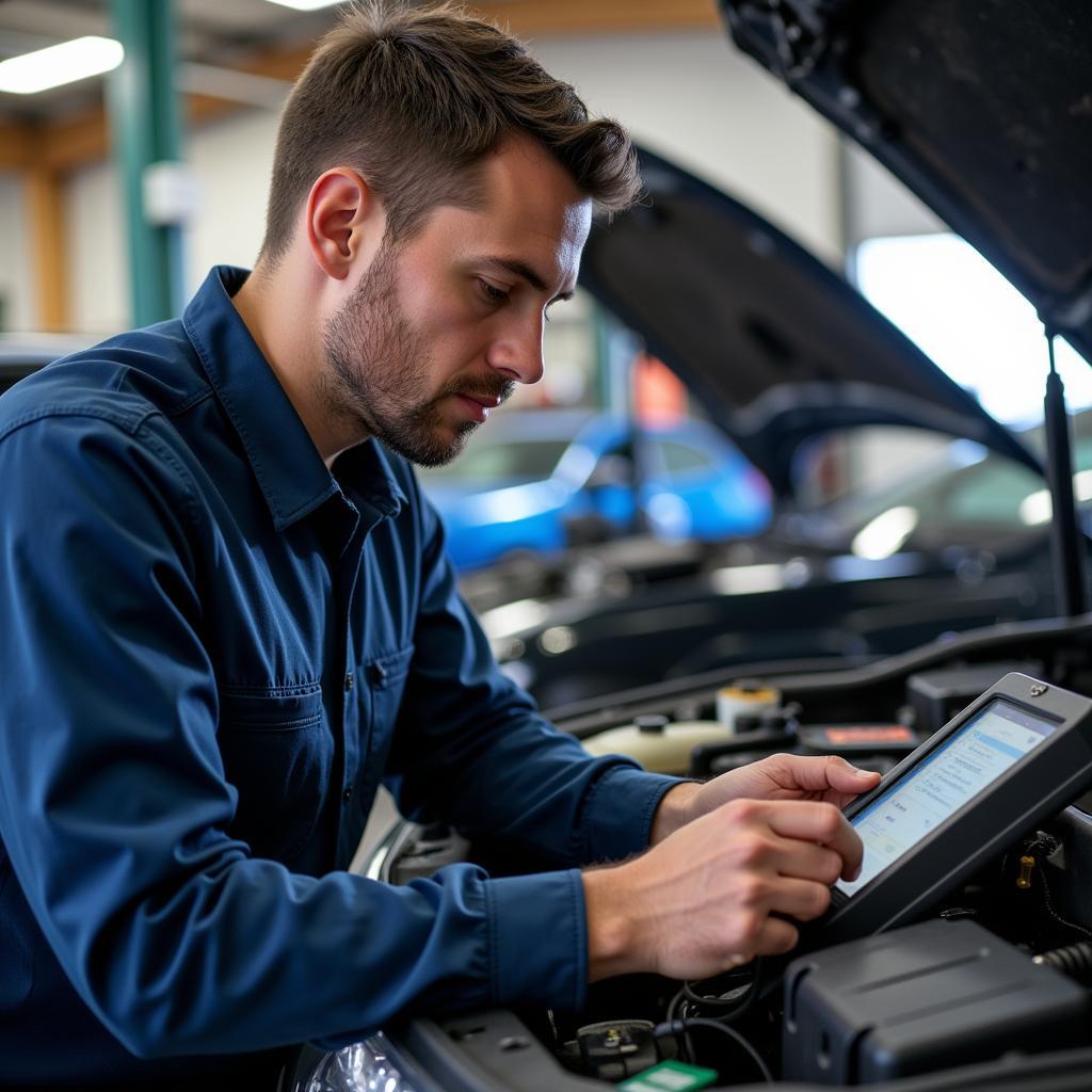 Mechanic Checking Car in Bremerton Auto Service Shop