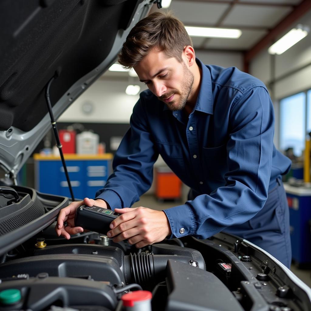 Mechanic Checking a Car in Burns Harbor Auto Service Center