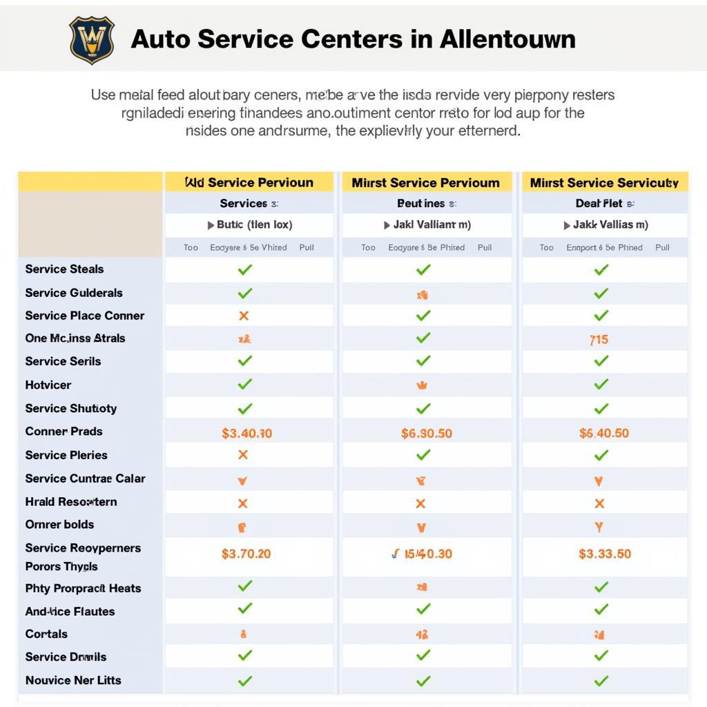 Auto Service Center Comparison Chart