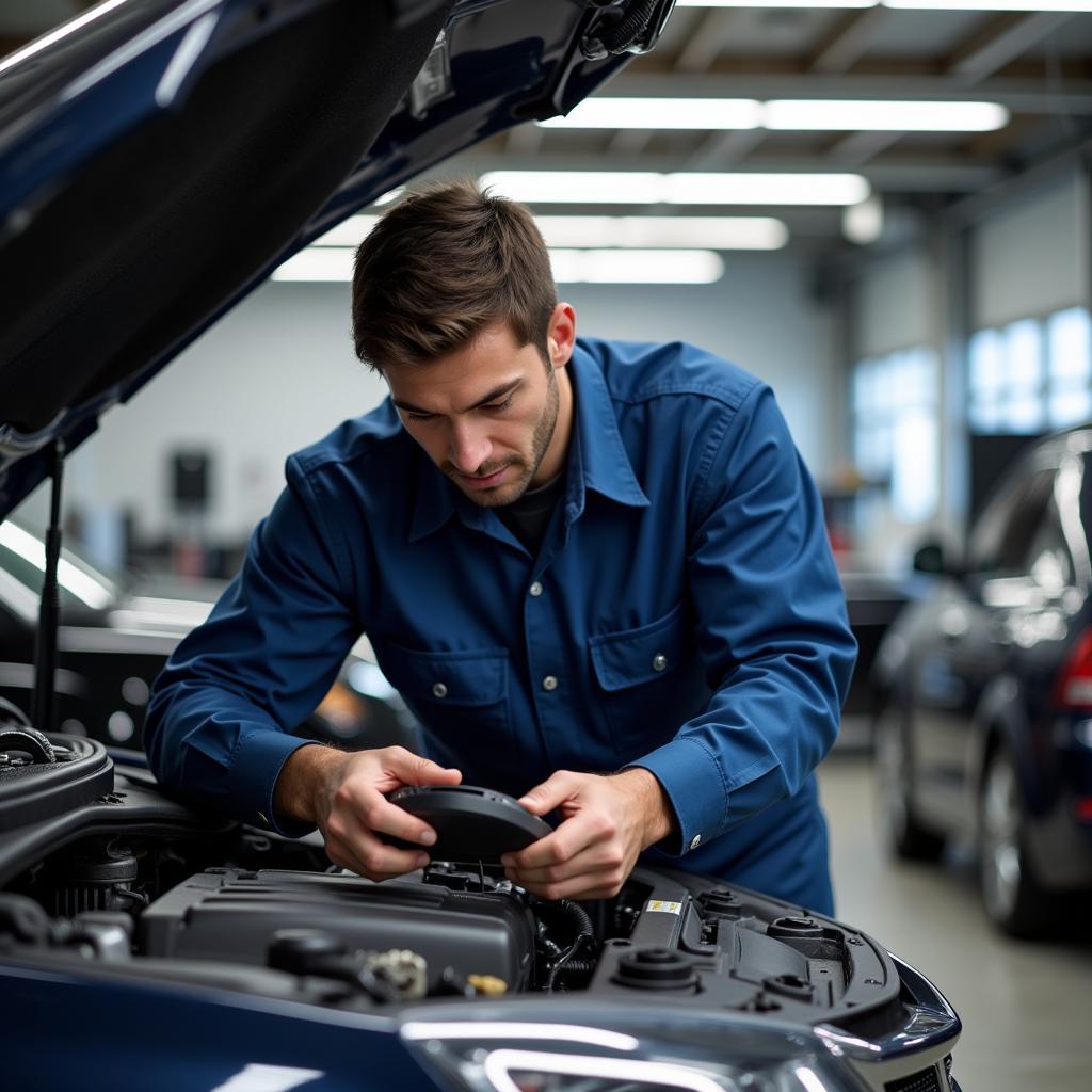 Mechanic inspecting a car at an auto service center in Furlong