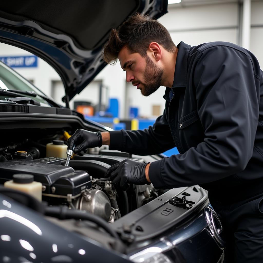 Auto Service Center Iowa City Mechanic Working