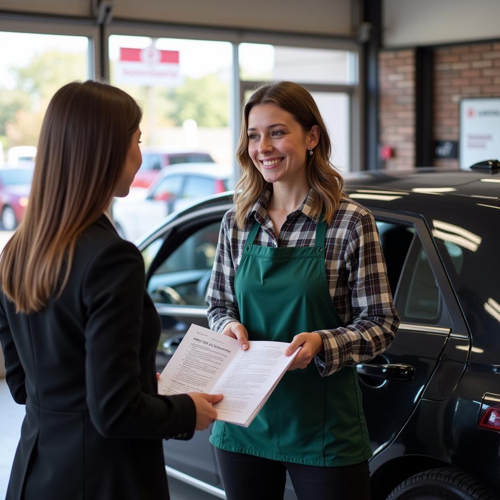 Customer Service Representative Talking to a Customer in a Lansdale Auto Service Center