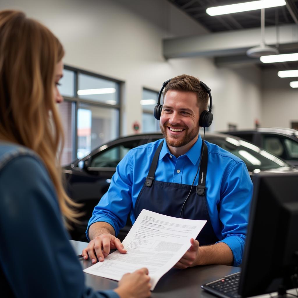 Customer Service Representative Discussing Warranty with a Customer in Olive Branch