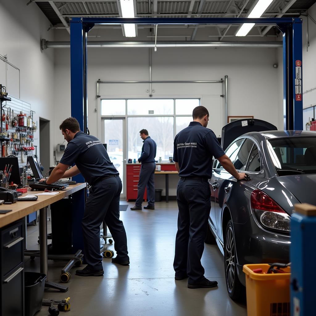 Certified Technicians Working in a Clean and Organized Auto Service Center in Reidsville, NC