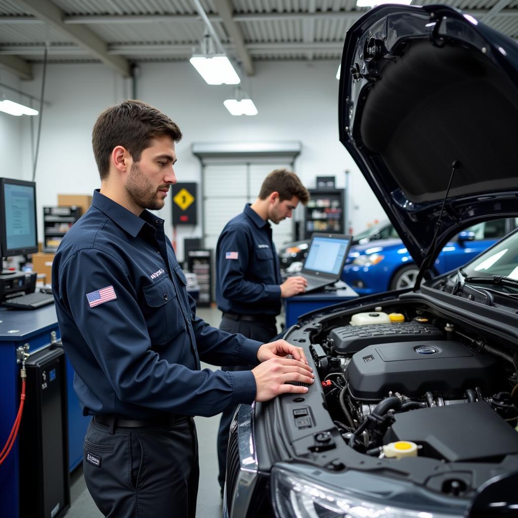 Certified Technicians Working in an Auto Service Center in Schaumburg