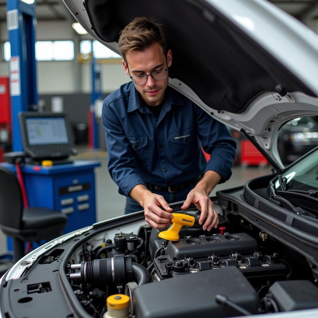 Experienced Auto Service Technician Working on a Car Engine