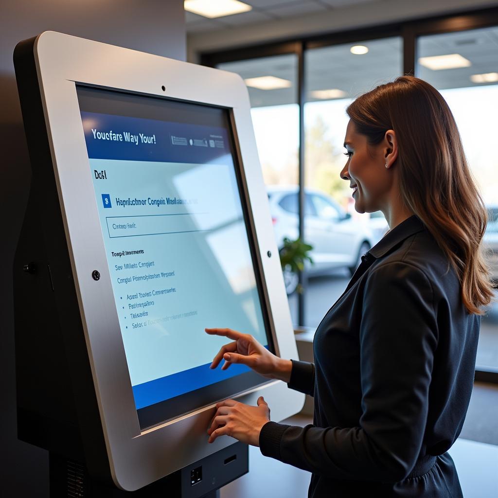 Customer Interacting with Auto Service Check-in Kiosk