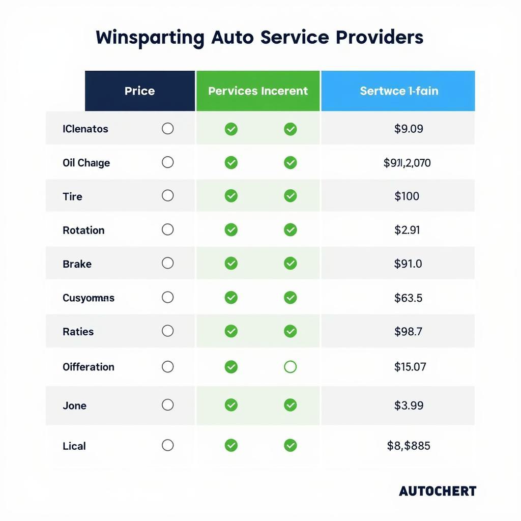 Auto Service Comparison Chart