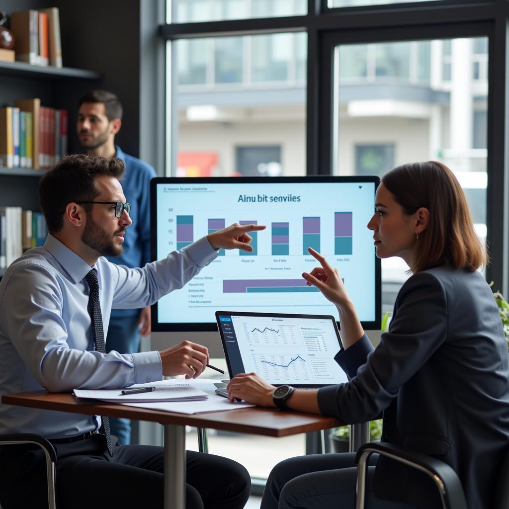 Auto Service Consultant Discussing Financials with Manager