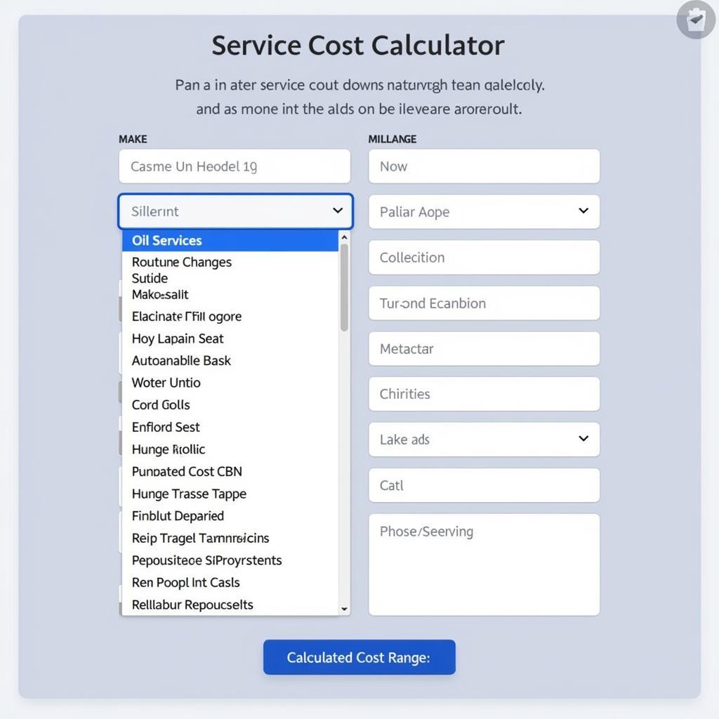 Auto Service Cost Calculator Interface