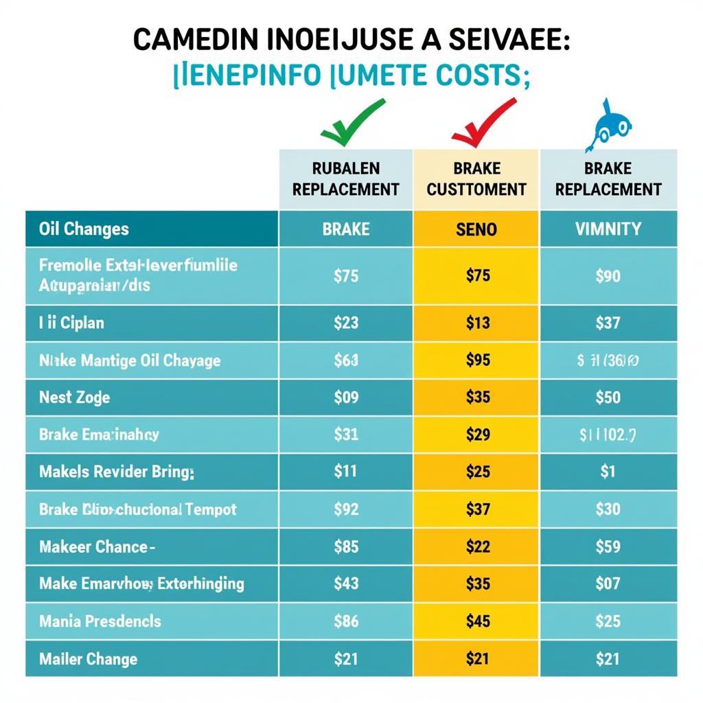 Comparison of auto service costs from different providers