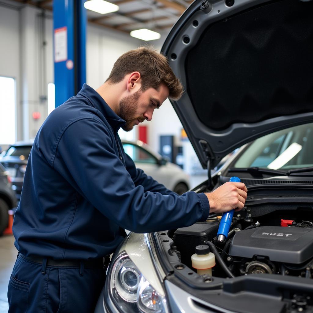 Mechanic Working on a Car in Cottonwood Auto Service Shop