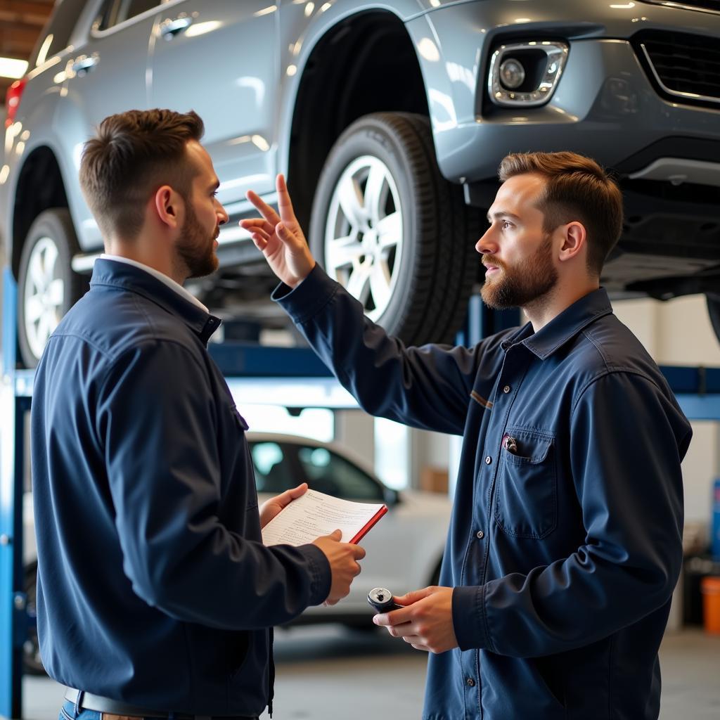 Customer talking to a mechanic in Council Bluffs, IA