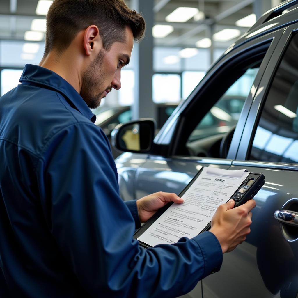 Auto Service Dealer Performing a Thorough Vehicle Inspection