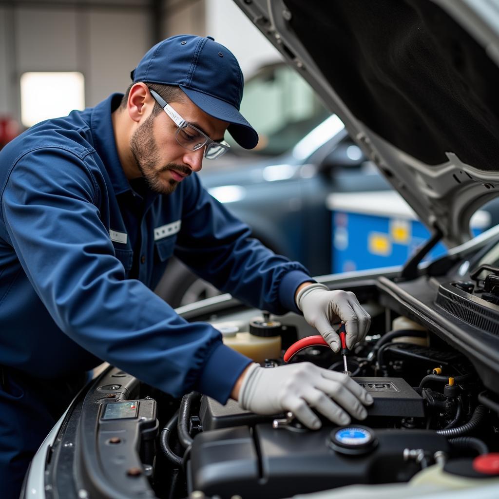 Certified Technician Working on a Car