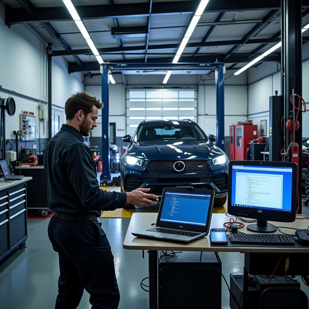 Modern Diagnostic Equipment in an Auto Service Shop